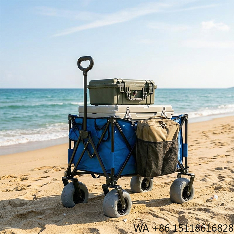 Outdoor Camping Folding Table - Foldable Metal Beach Wagon Quick Release