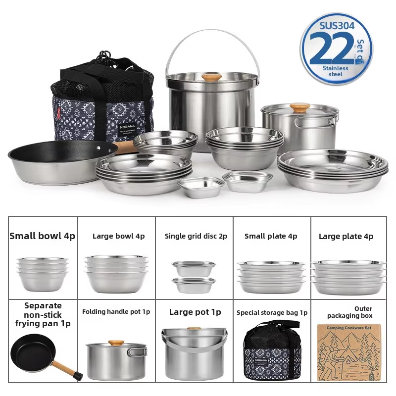 Outdoor Camping Kitchen Set - NOBANA Newest Outdoor Stainless Steel Pot