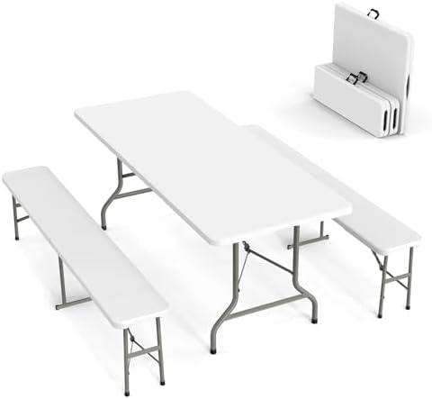 Picnic Table Set with 2 Benche - Camping Outdoor Or Indoor review and price