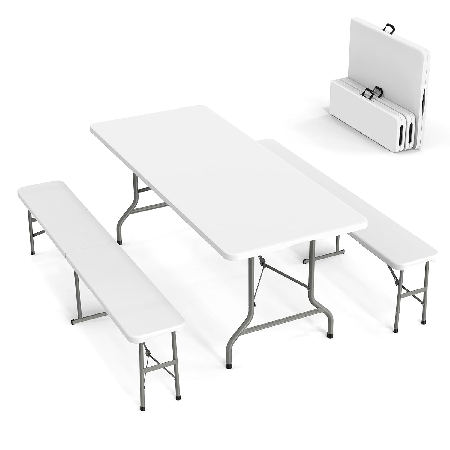 Picnic Table Set with 2 Benche - Camping Outdoor Or Indoor review and price