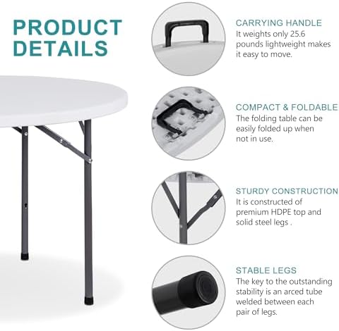 4 Foot Round Folding Card Tabl - Camping Outdoor Or Indoor review and price